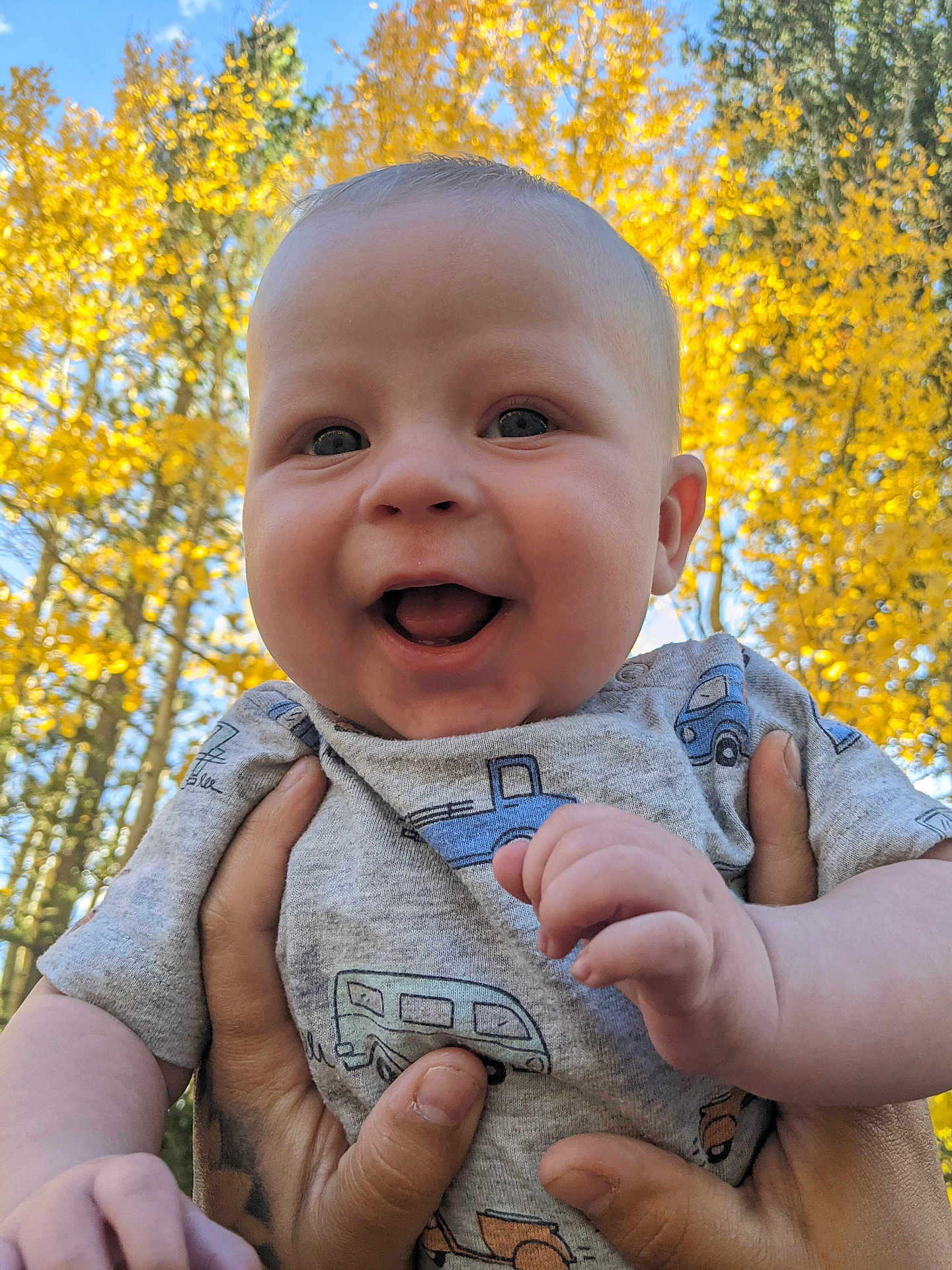Jerald joined the competition — help win amazing prizes! baby, babylaughing, bodypart, clothing, face, finger, hand, happy, head, knitwear, laughing, pants, person, photography, plant, portrait, smile, sweater, t_shirt, tree