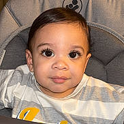 Kayzon a rejoint le concours — aidez-le/la à gagner de superbes lots ! toddler, child, high_chair, indoor, striped_shirt, face, eyes, expression, hair, person, furniture, curtain, room, baby, clothing, seat, portrait, skin, young, cute