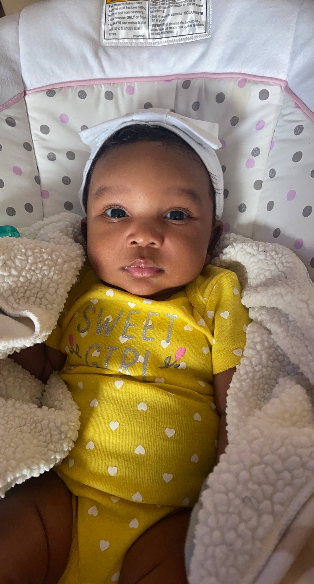 Demi joined the competition — help win amazing prizes! baby, baby_toddler_clothing, cheek, child, comfort, eye, face, facial_expression, head, iris, linens, lip, mouth, nose, outerwear, person, pink, skin, sleeve, textile