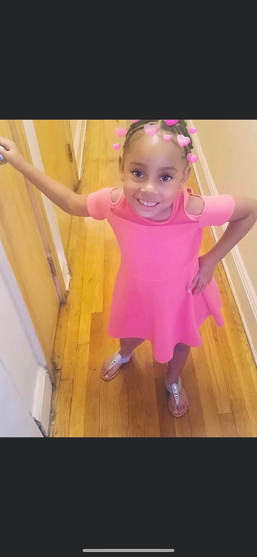 Faith joined the competition — help win amazing prizes! baby_toddler_clothing, dress, floor, flooring, footwear, gesture, happy, human_leg, joy, leg, magenta, one_piece_garment, person, pink, purple, shoe, shoulder, sleeve, smile, thumb