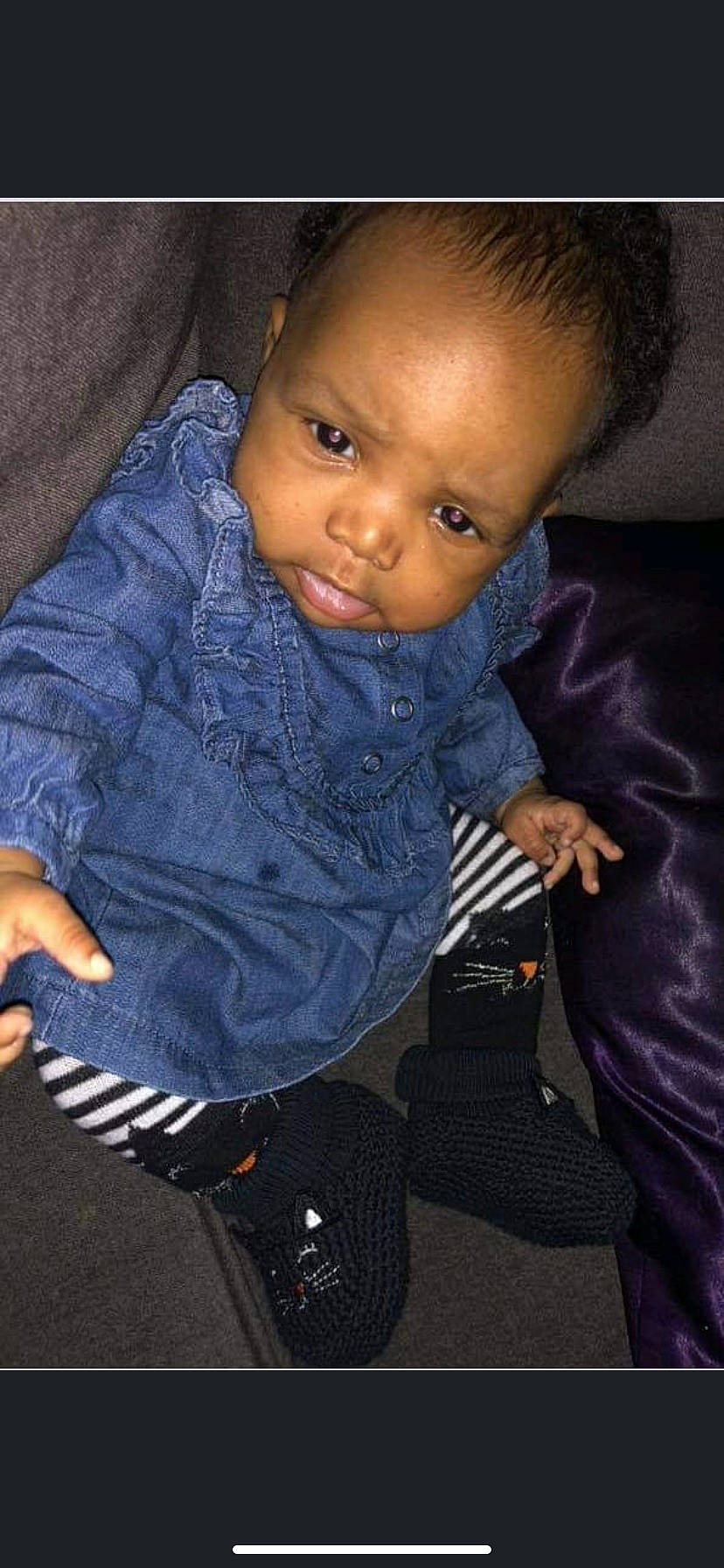 Eryn joined the competition — help win amazing prizes! baby, cheek, child, iris, jeans, nose, outerwear, person, sitting, skin, smile, toddler