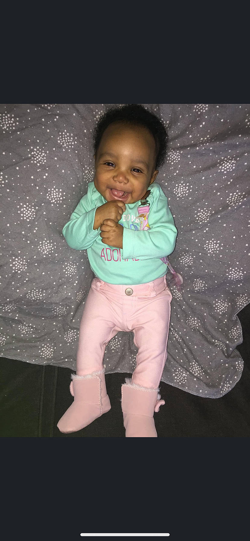 Eryn joined the competition — help win amazing prizes! baby, baby_toddler_clothing, cheek, child, eye, fun, head, iris, joy, person, pink, skin, smile, standing, toddler