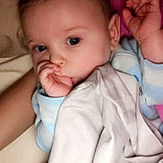 Jessica joined the competition — help win amazing prizes! baby, child, infant, blanket, hand, face, sleepwear, bed, cuddle, comfort, cute, eyes, skin, person, portrait, rest, snuggle, young, indoors, sleep