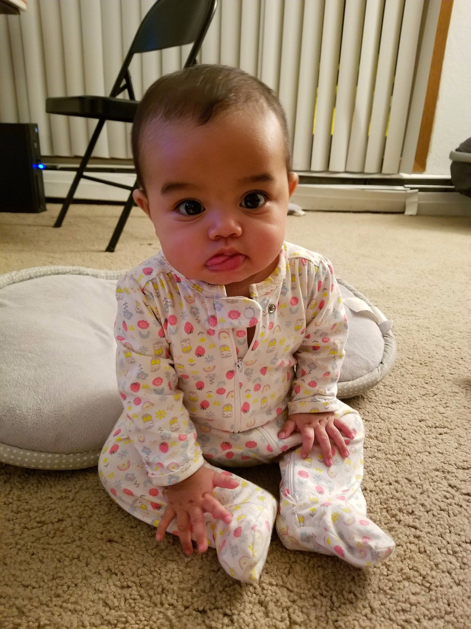 Aoife joined the competition — help win amazing prizes! baby, baby_toddler_clothing, cheek, child, crawling, dress, face, floor, flooring, head, leg, outerwear, person, pink, play, shoe, sitting, skin, smile, toddler