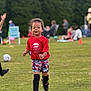 Kairi joined the competition — help win amazing prizes! child, soccer, running, grass, sportswear, red_shirt, shorts, black_socks, black_shoes, outdoor, youth, activity, field, team_sport, fun, motion, happy, people, blurred_background, daytime