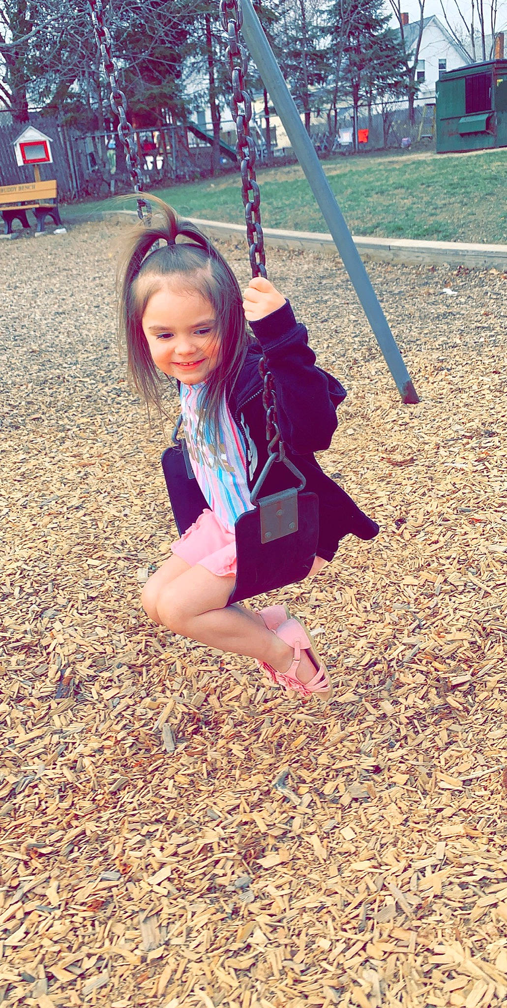 Lilyanna joined the competition — help win amazing prizes! blond, child, city, fun, grass, happy, human_settlement, joy, long_hair, outdoor_play_equipment, person, pink, plant, play, playground, public_space, recreation, smile, soil, swing