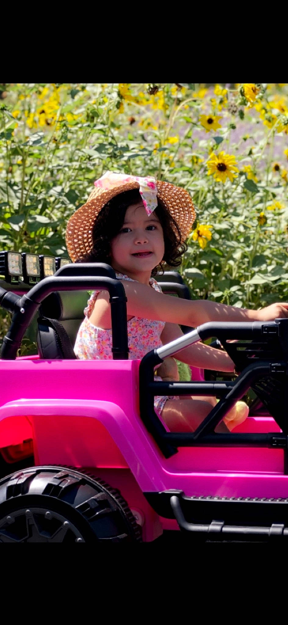 Alexia joined the competition — help win amazing prizes! automotive_design, automotive_tire, bumper, flower, fun, grass, hat, headwear, joy, leisure, motor_vehicle, people, person, pink, plant, summer, tire, toddler, travel, tree