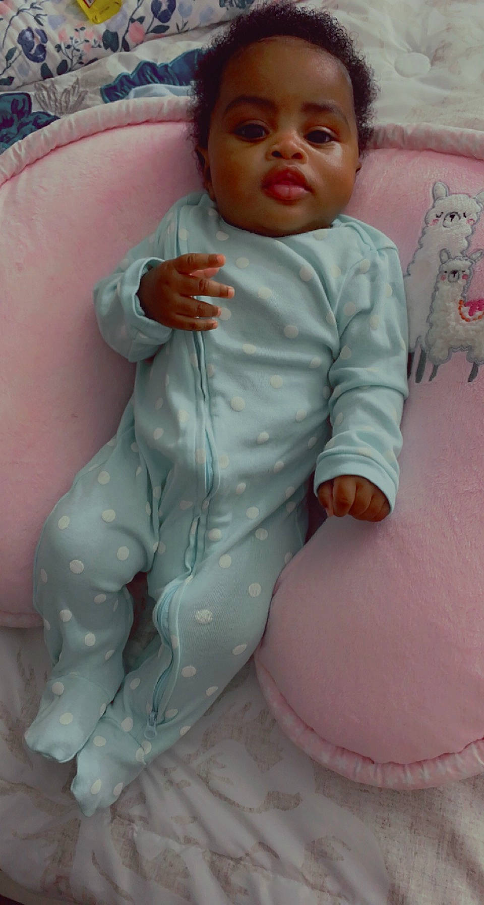 Zariyah joined the competition — help win amazing prizes! baby, baby_toddler_clothing, cheek, chin, comfort, eye, face, gesture, hairstyle, hand, joint, lip, mouth, neck, nose, person, pink, skin, sleeve, standing