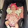 Mya is registered to the contest to win money with this photo: baby, infant, sleeping, stroller, pacifier, headband, pink, floral, dress, socks, white, cute, child, resting, cozy, clothing, newborn, toddler, soft, peaceful