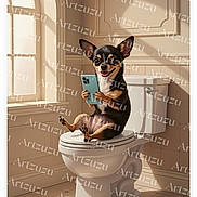 Bell joined the competition — help win amazing prizes! animal, bathroom, chihuahua, cute, digital_art, dog, floor, funny, humor, illustration, indoor, light, pet, shadow, sitting, small_dog, smartphone, toilet, wall, window