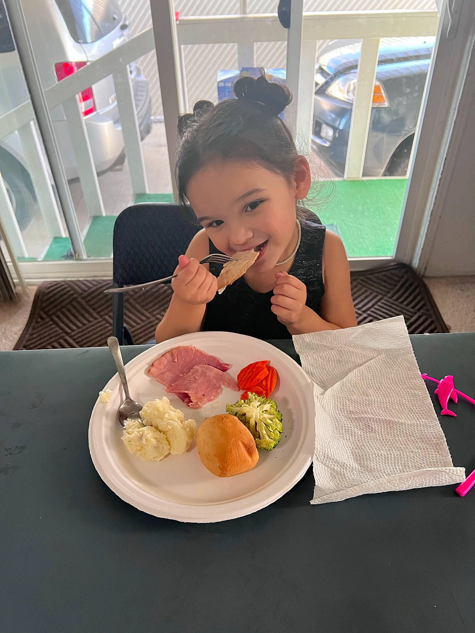 Raina is registered to the contest to win money with this photo: child, comfort_food, cuisine, dish, dishware, finger_food, food, food_craving, fork, ingredient, joy, junk_food, person, plate, recipe, sharing, smile, spoon, sweetness, table