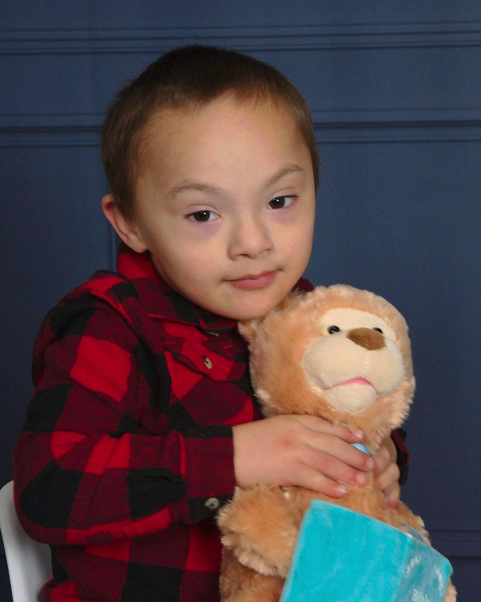 Jameson joined the competition — help win amazing prizes! baby_toddler_clothing, cheek, child, finger, fun, fur, hairstyle, happy, nose, pattern, person, plaid, plush, skin, sleeve, stuffed_toy, tartan, teddy_bear, textile, toddler