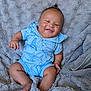 Demetrius is registered to the contest to win money with this photo: baby, smiling, blue_onesie, shark_pattern, fluffy_blanket, chubby_cheeks, happy, infant, cute, portrait, sitting, barefoot, soft_texture, indoor, child, young, head, hand, legs, skin