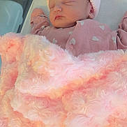 Angel joined the competition — help win amazing prizes! newborn, baby, sleeping, hat, pom_pom, blanket, pink, pajamas, heart_pattern, hospital, bassinet, infant, cozy, soft, cute, child, face, resting, clothing, bed