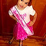Londynn joined the competition — help win amazing prizes! child, girl, birthday, princess, crown, sash, pink, dress, pose, smile, happy, indoor, wood_floor, wood_panel_wall, shoes, celebration, party, fashion, cute, person