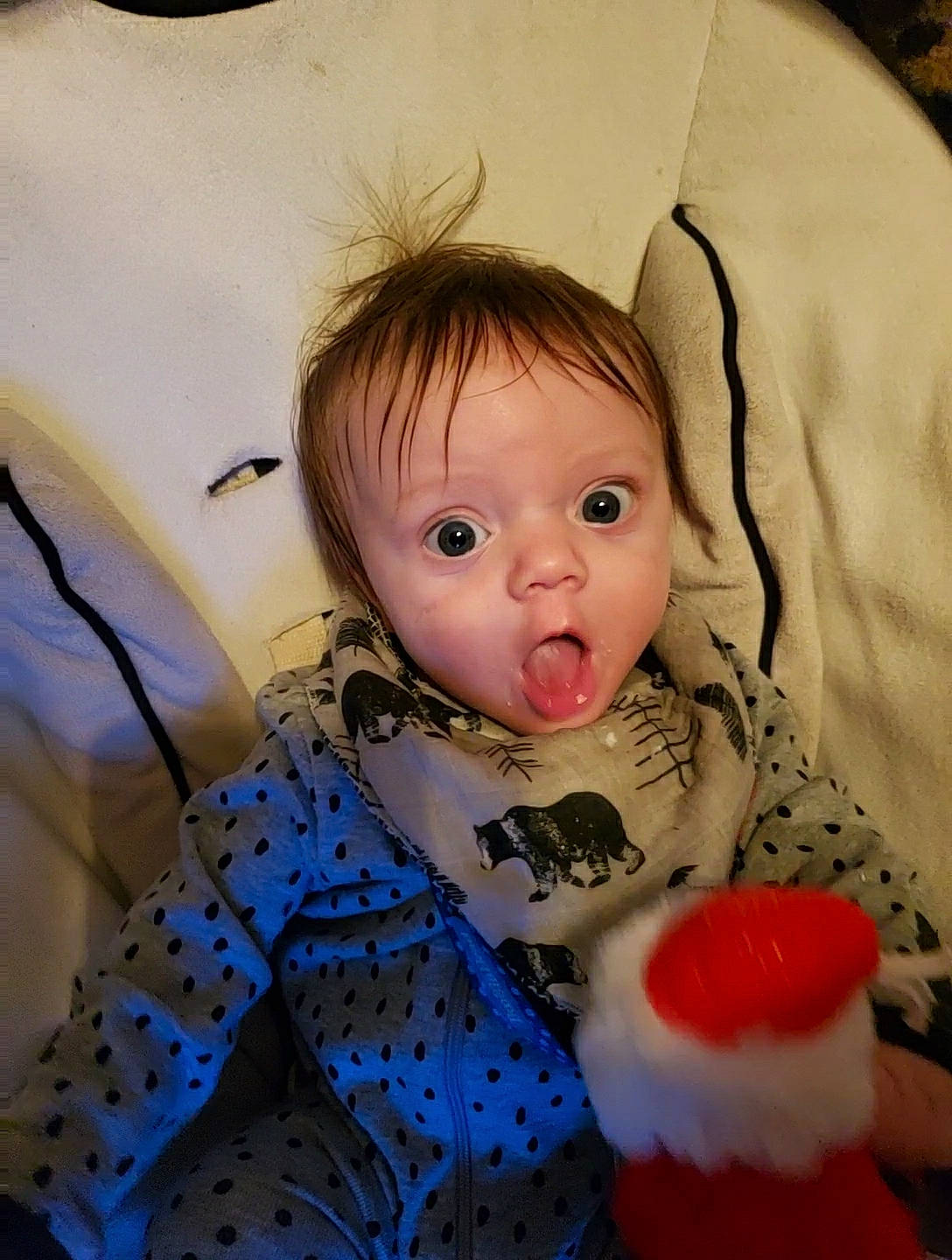 Mikah is registered to the contest to win money with this photo: baby, baby_products, baby_toddler_clothing, cheek, child, comfort, eye, eyelash, facial_expression, food, happy, head, iris, linens, lip, nose, person, skin, sleeve, surprise