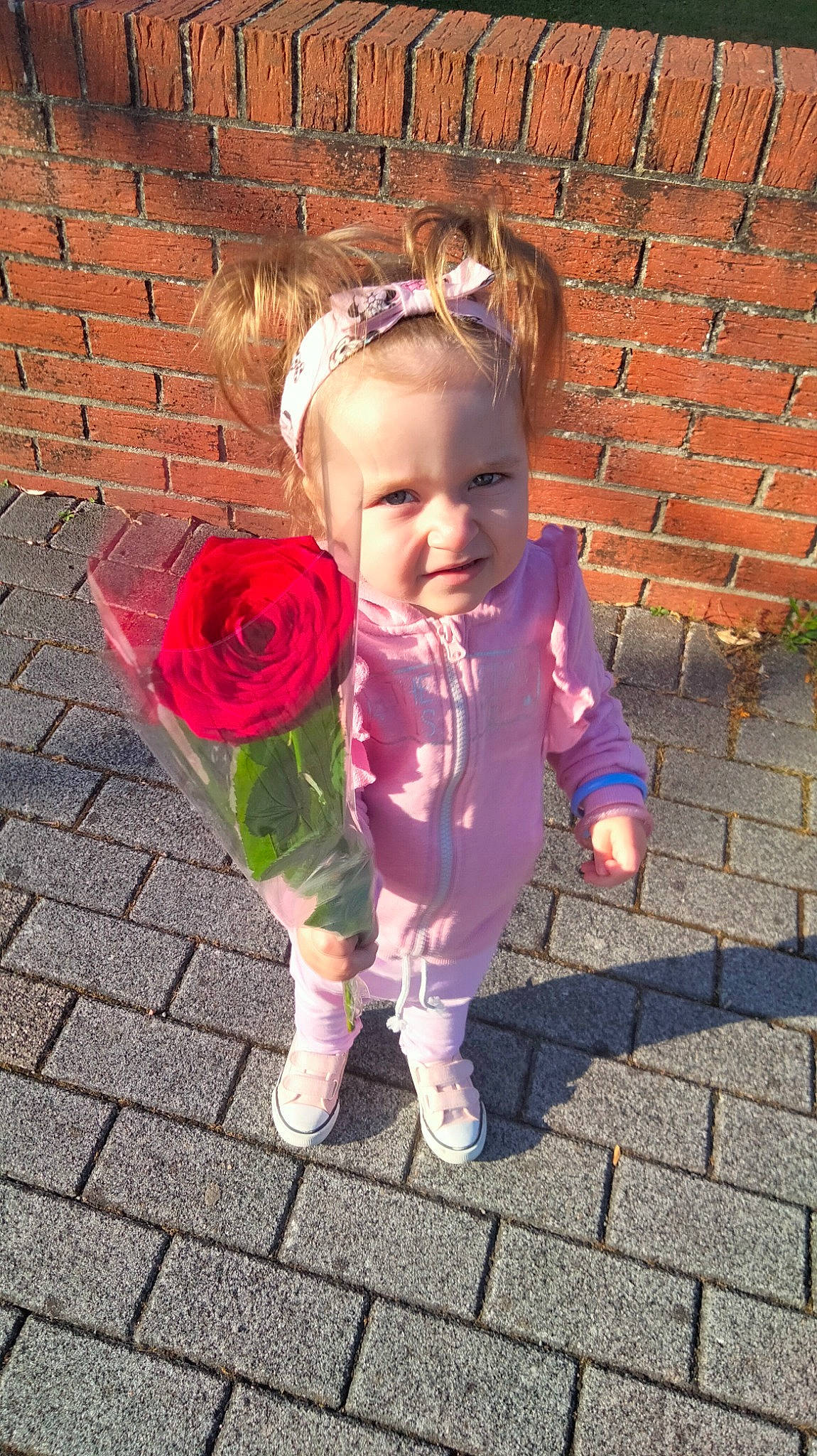Mya a rejoint le concours — aidez-le/la à gagner de superbes lots ! baby, baby_toddler_clothing, brick, brickwork, eye, face, flooring, flower, grass, happy, head, magenta, people_in_nature, person, petal, pink, plant, road_surface, rose, smile