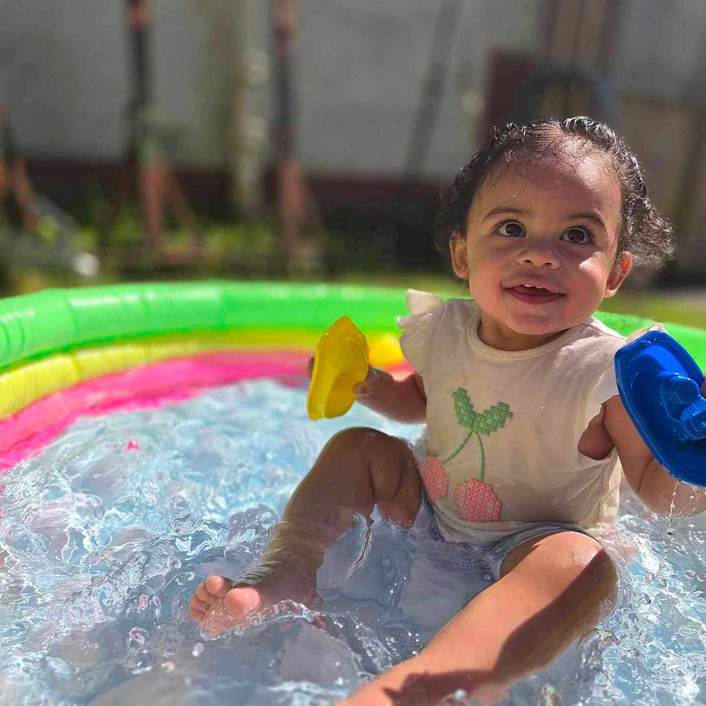 Olivia joined the competition — help win amazing prizes! amusementpark, baby, bathing, face, head, hottub, leisureactivities, outdoors, person, photography, pool, portrait, sport, summer, swimming, swimmingpool, tub, water, waterpark, watersports
