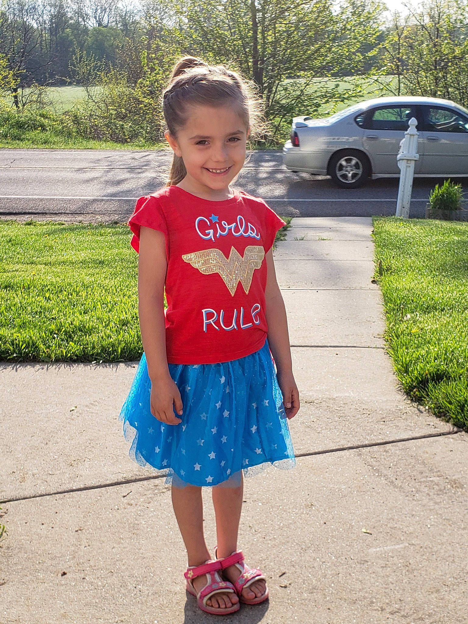 Cora Lee joined the competition — help win amazing prizes! baby_toddler_clothing, blue, car, child, clothing, dress, electric_blue, footwear, joy, pattern, person, plant, shoe, sleeve, smile, style, summer, t_shirt, toddler, turquoise