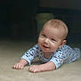 Espn is registered to the contest to win money with this photo: baby, child, cute, expression, face, floor, hands, happy, head, human, indoor, infant, lying_down, onesie, portrait, skin, small, smiling, tummy, young