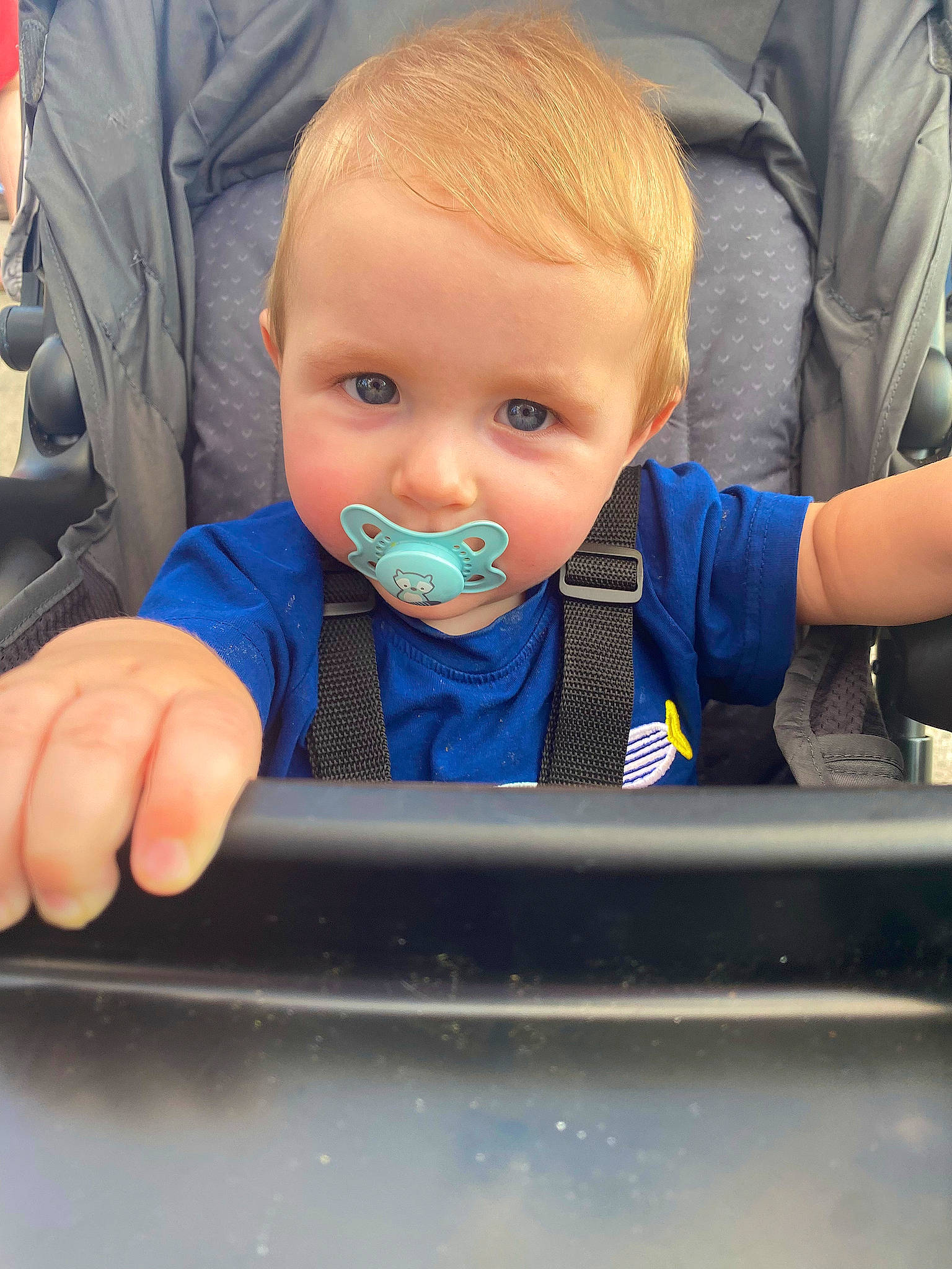 Collson is registered to the contest to win money with this photo: auto_part, baby, baby_products, baby_toddler_clothing, car_seat, cheek, child, electric_blue, eye, finger, fun, gesture, hand, iris, mouth, person, sitting, sleeve, thumb, toddler