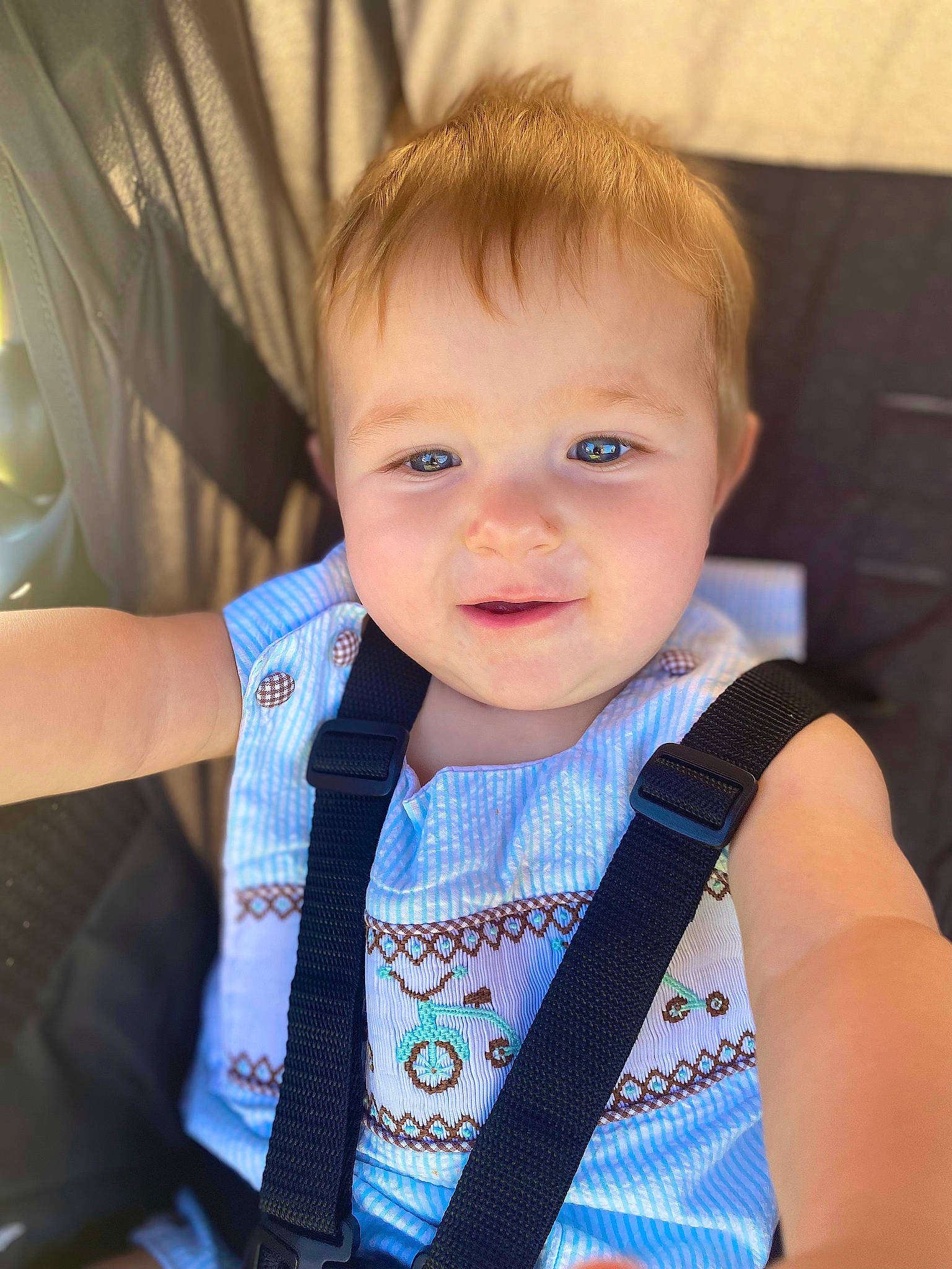 Collson joined the competition — help win amazing prizes! baby, baby_toddler_clothing, cheek, child, chin, curtain, electric_blue, eye, eyebrow, eyelash, fun, happy, head, human_body, iris, person, seat_belt, sitting, skin, sleeve