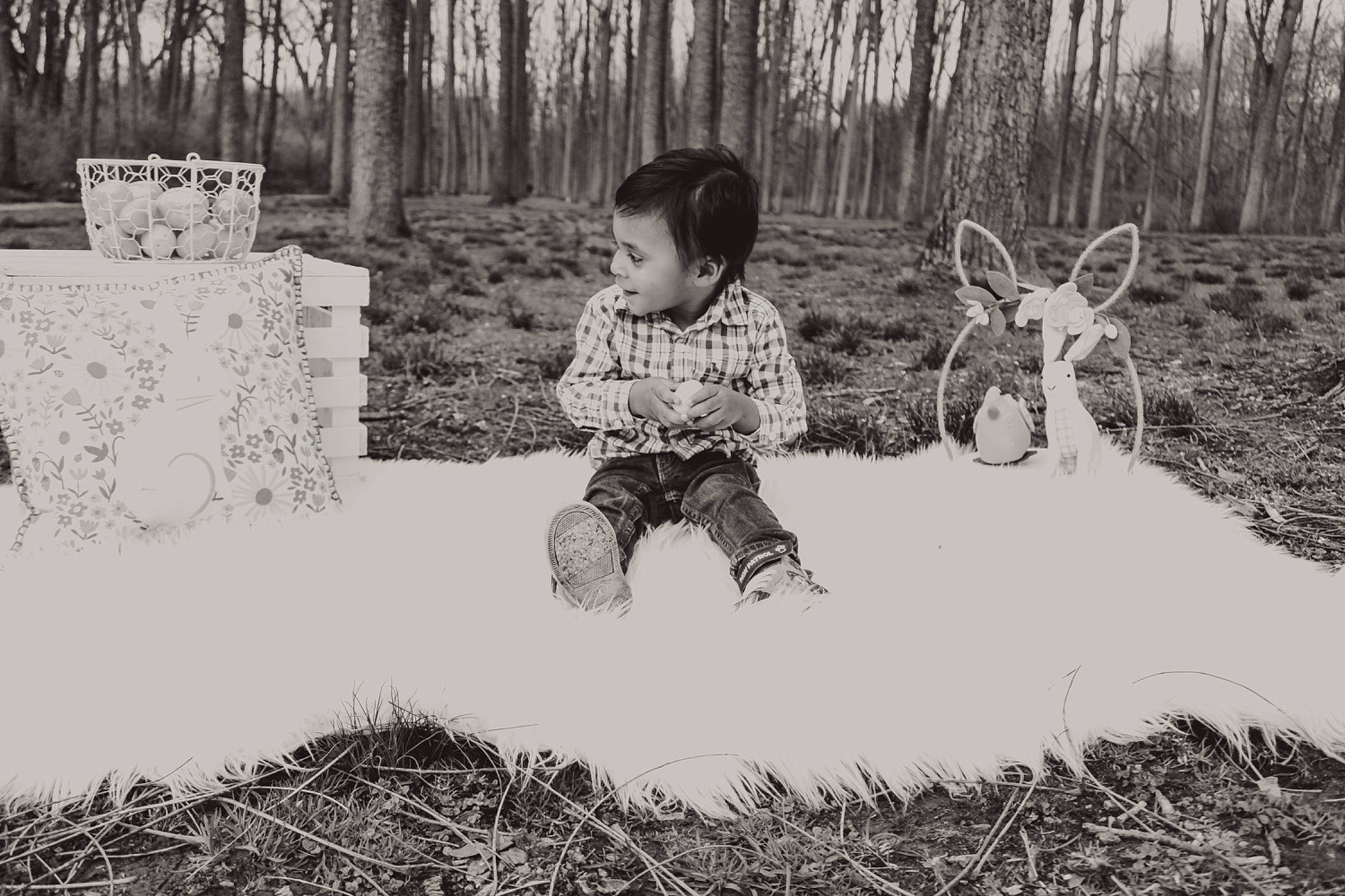 Malaki joined the competition — help win amazing prizes! adaptation, baby, black_and_white, child, forest, fun, grass, happy, leaf, monochrome, monochrome_photography, nature, people_in_nature, person, plant, sitting, t_shirt, toddler, tree, woodland