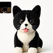 Chacha participe au concours pour gagner de l'argent avec cette photo : plush_toy, black_and_white_cat, cat, stuffed_animal, tongue_out, cute, toy, white_background, inset_photo, real_cat, black_cat, white_cat, pet, animal, soft, feline, close_up, face, eyes, whiskers