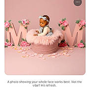 Moana joined the competition — help win amazing prizes! baby, pink, basket, roses, flower, headband, petals, letter_m, child, fluffy, decor, portrait, studio, cute, sitting, soft, indoors, pink_background, flower_arrangement, infant