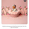 baby, pink, basket, roses, flower, headband, petals, letter_m, child, fluffy, decor, portrait, studio, cute, sitting, soft, indoors, pink_background, flower_arrangement, infant