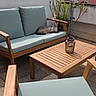 cat, outdoor, patio, furniture, wooden_table, cushioned_chair, sofa, plant, cloudy_sky, landscape, relaxing, pet, resting, balcony, greenery, daytime, quiet, home, nature, comfortable