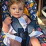Roxane a rejoint le concours — aidez-le/la à gagner de superbes lots ! baby, child, blue_eyes, white_dress, car_seat, seat_belt, indoor, sunlight, patterned_fabric, curly_hair, infant, cute, portrait, sitting, toddler, soft_lighting, face, hand, leg, home