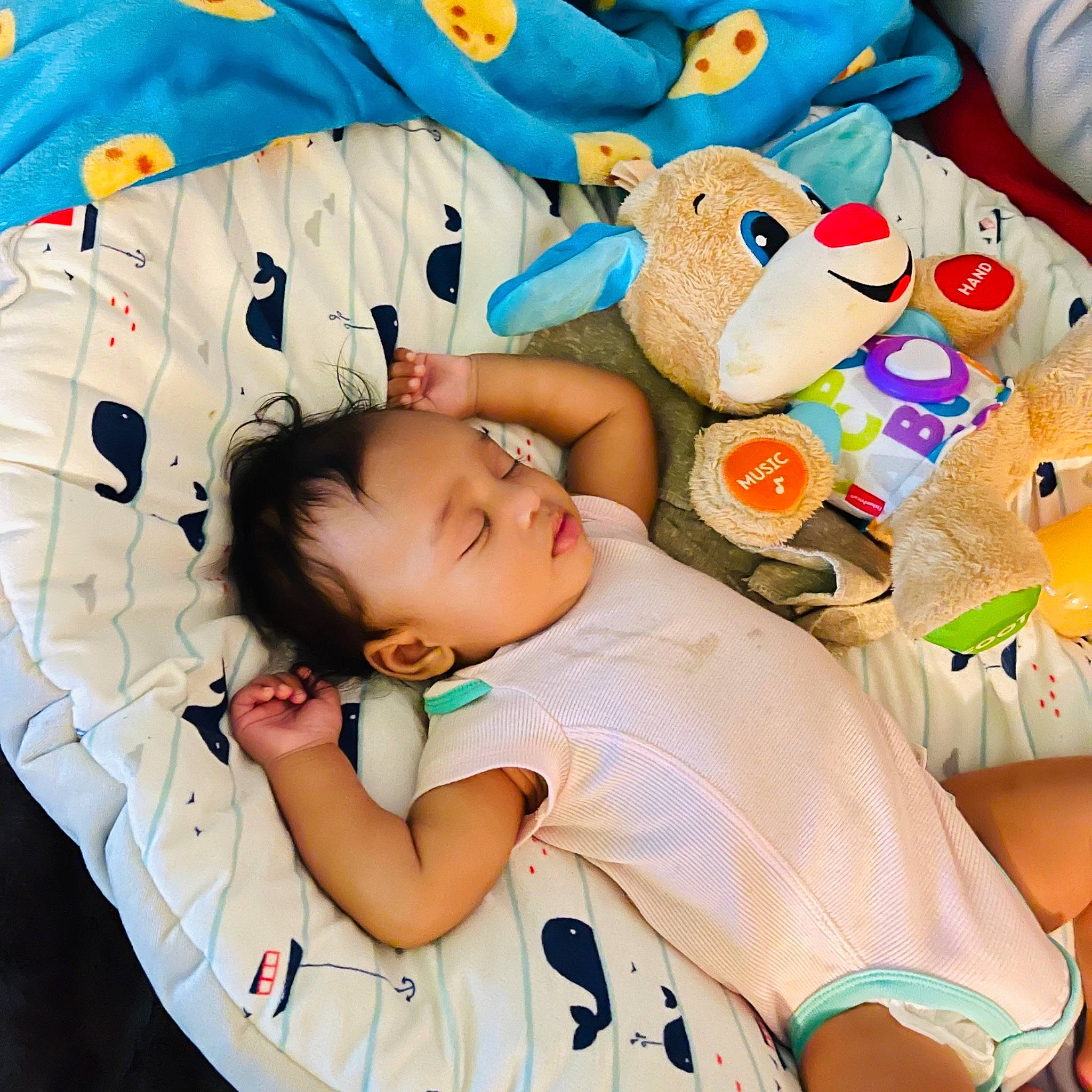 Kimiko joined the competition — help win amazing prizes! baby, baby_products, baby_toddler_clothing, blue, child, comfort, fun, happy, linens, pattern, person, pink, product, room, sleeve, stuffed_toy, t_shirt, textile, toddler, toy