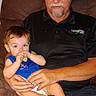 Rj joined the competition — help win amazing prizes! adult, blue_shirt, cap, casual_clothing, child, couch, diaper, facial_hair, family, hand, holding, indoor, living_room, man, portrait, relaxed, seated, skin_tone, sunglasses, toddler