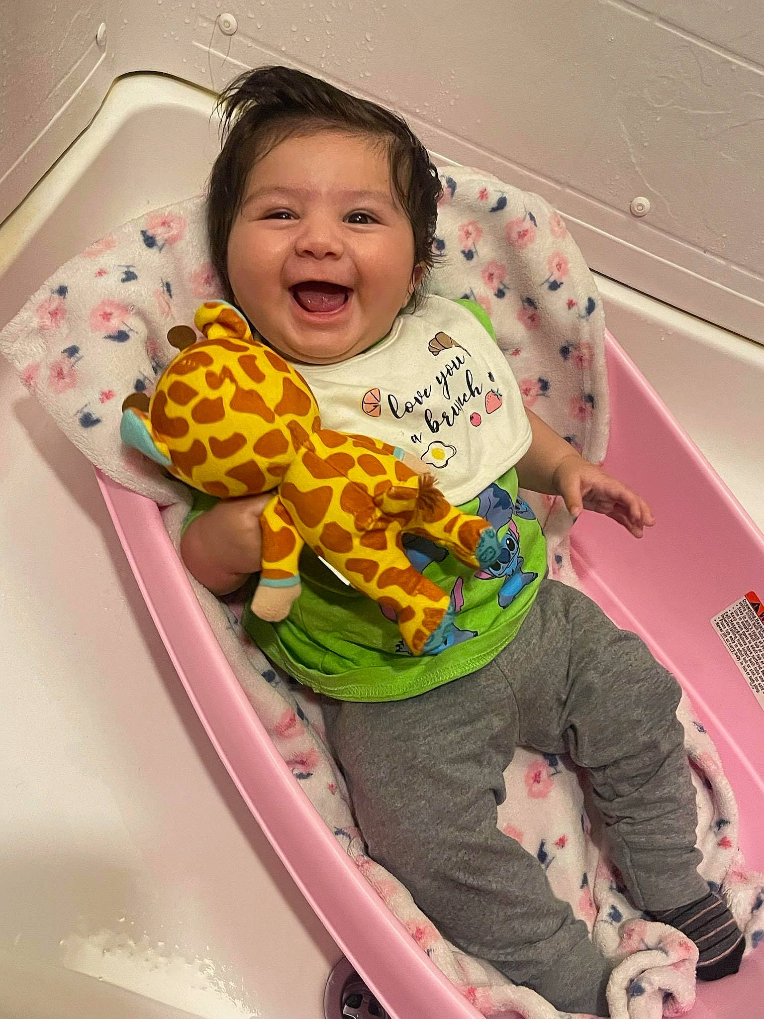 Ember joined the competition — help win amazing prizes! baby, baby_products, baby_toddler_clothing, child, comfort, face, fun, happy, head, leisure, pattern, person, pink, play, recreation, sitting, skin, smile, t_shirt, toddler