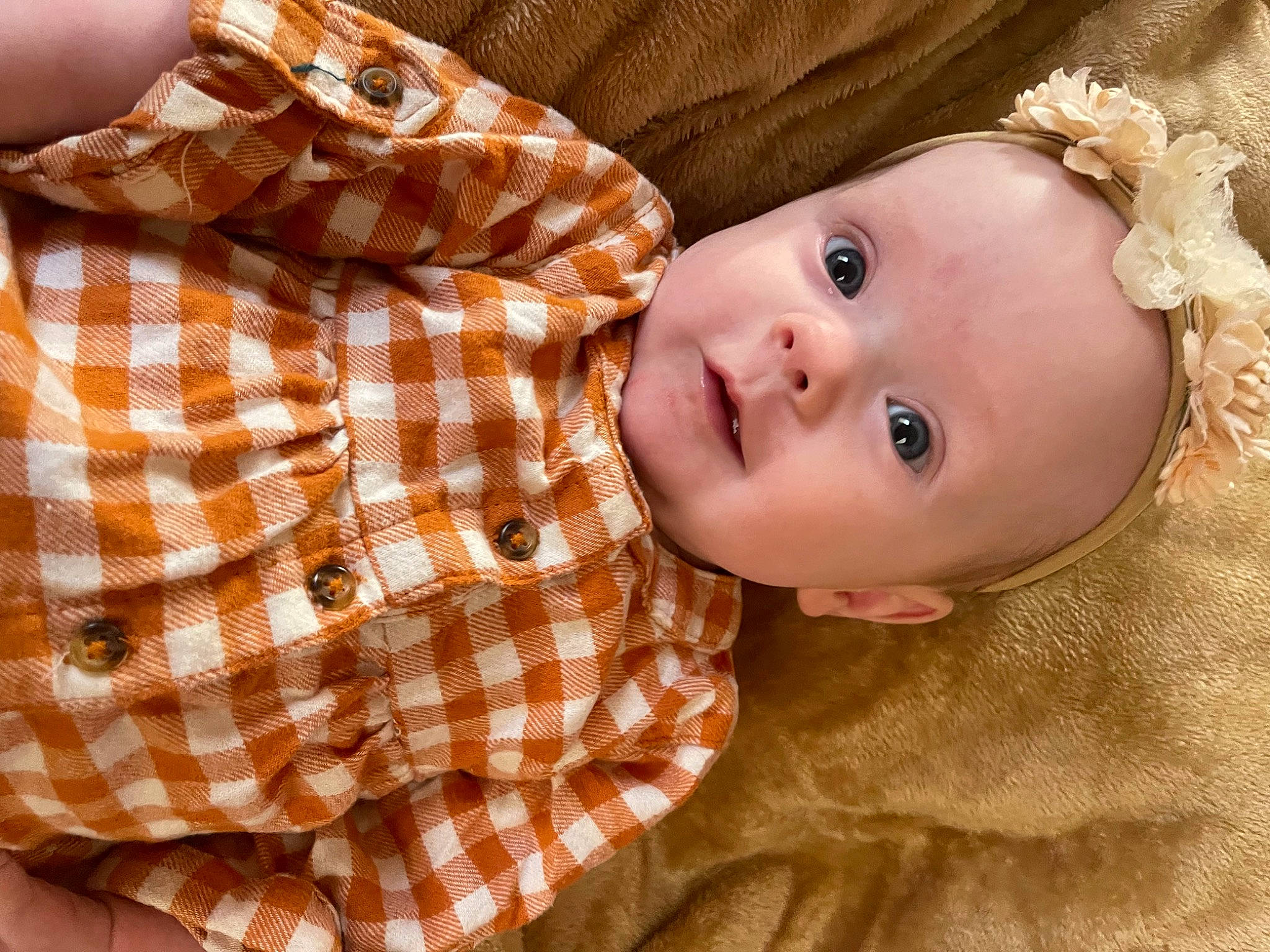 Allie is registered to the contest to win money with this photo: baby, baby_toddler_clothing, brown, brown_hair, cheek, child, collar, comfort, dress_shirt, hat, human_body, iris, lip, nose, pattern, person, plaid, sleeve, tartan, toddler