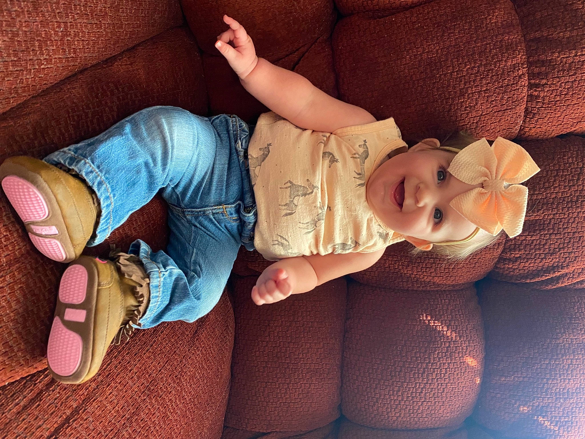 Kodie is registered to the contest to win money with this photo: baby, baby_toddler_clothing, comfort, cool, dress, finger, hand, headwear, human_body, joint, joy, knee, lap, leg, mouth, nail, person, pink, shoe, skin