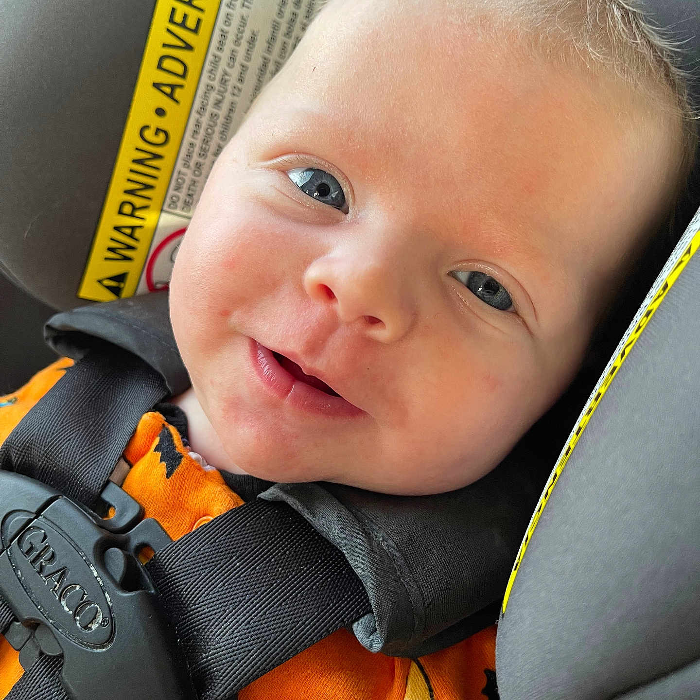 Jarvis is registered to the contest to win money with this photo: accessories, baby, belt, bodypart, car, clothing, cushion, face, happy, head, headrest, homedecor, lifejacket, person, photography, portrait, smile, transportation, vehicle, vest