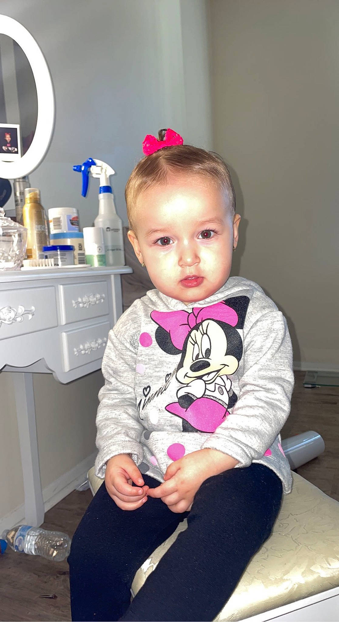 Ilyana is registered to the contest to win money with this photo: baby_toddler_clothing, blond, cheek, child, comfort, cooking, countertop, eyelash, hairstyle, iris, kitchen_appliance, magenta, paper_towel, person, pink, purple, sitting, skin, sleeve, standing