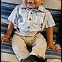 Dontae joined the competition — help win amazing prizes! baby, blue, child, couch, cute, fashion, footwear, happy, indoors, pants, person, portrait, shirt, shoes, sitting, smile, striped, suspenders, toddler, white