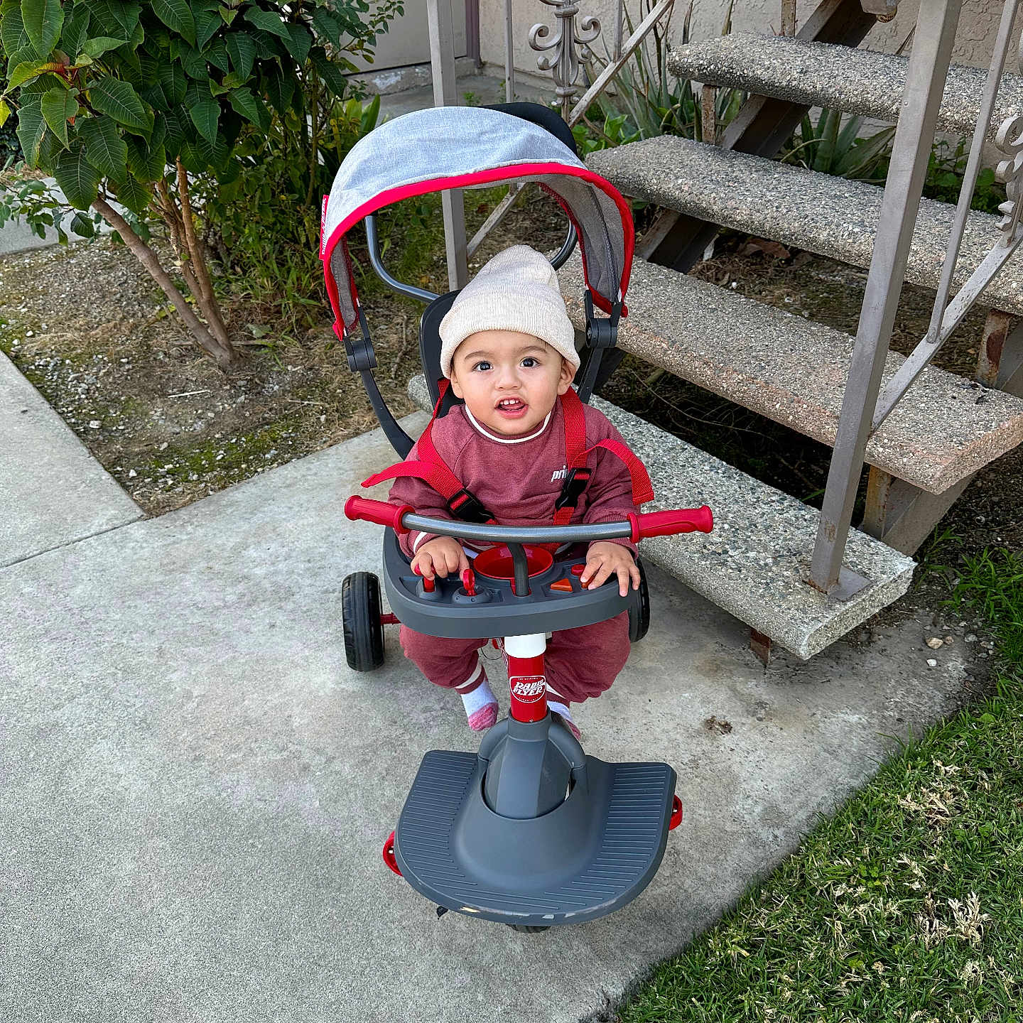 Sonny joined the competition — help win amazing prizes! architecture, baby, building, cap, city, clothing, face, grass, hat, head, house, housing, path, person, photography, plant, portrait, pottedplant, staircase, walkway