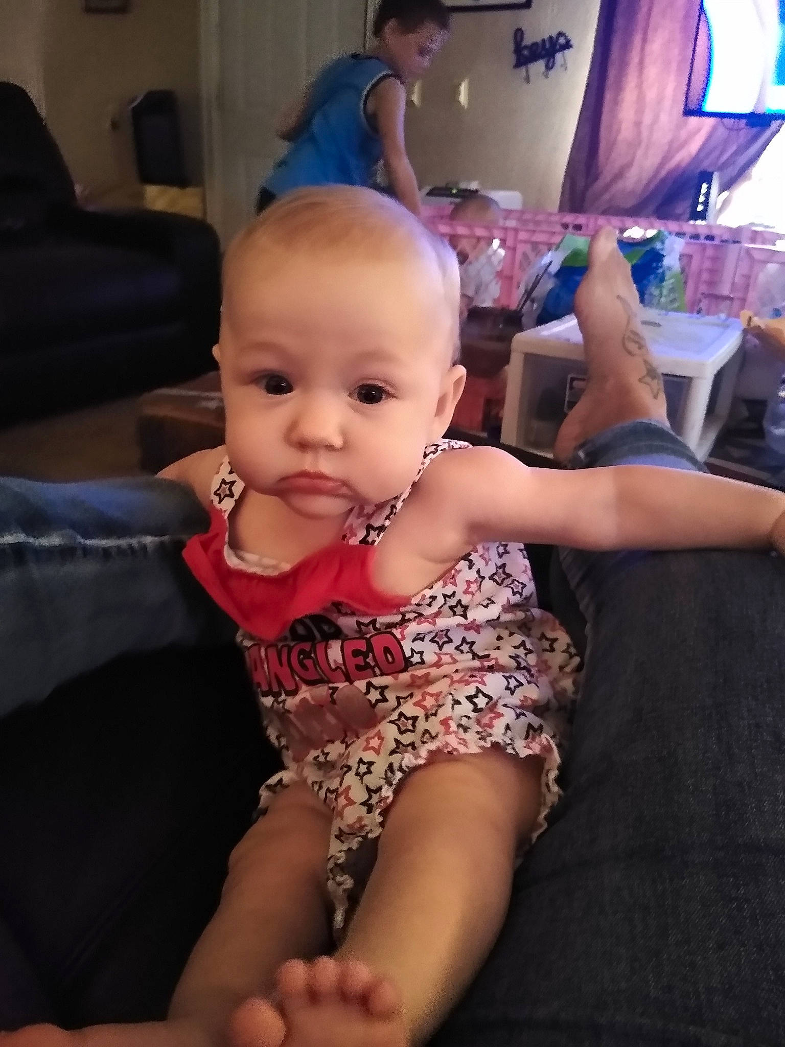 Lacy joined the competition — help win amazing prizes! baby, cheek, child, ear, face, finger, fun, hand, head, leg, person, sitting, skin, smile, thumb, toddler, vacation