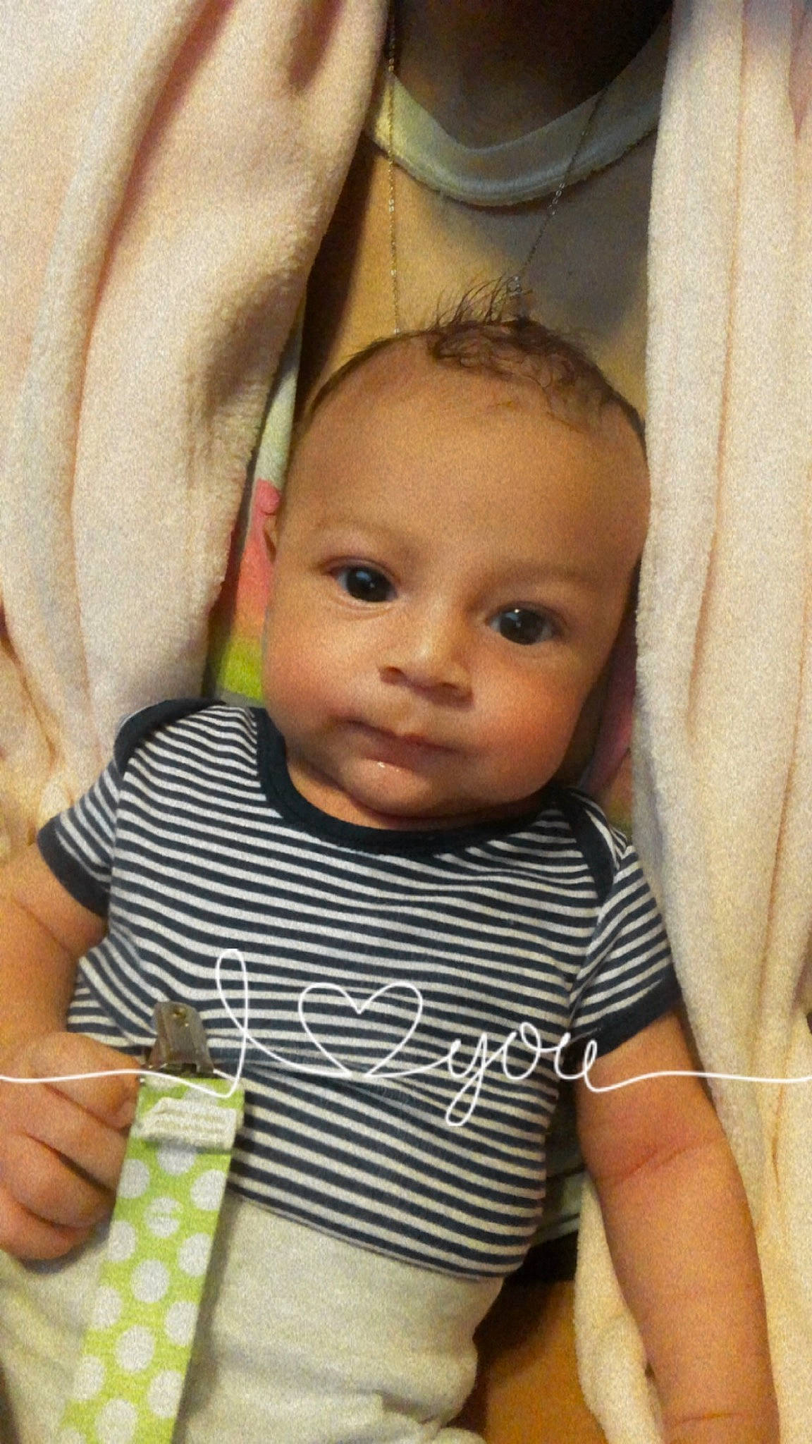 Kymani is registered to the contest to win money with this photo: baby, baby_toddler_clothing, cheek, comfort, eye, eyelash, finger, forehead, gesture, hand, happy, iris, lip, mouth, nose, person, product, skin, sleeve, smile