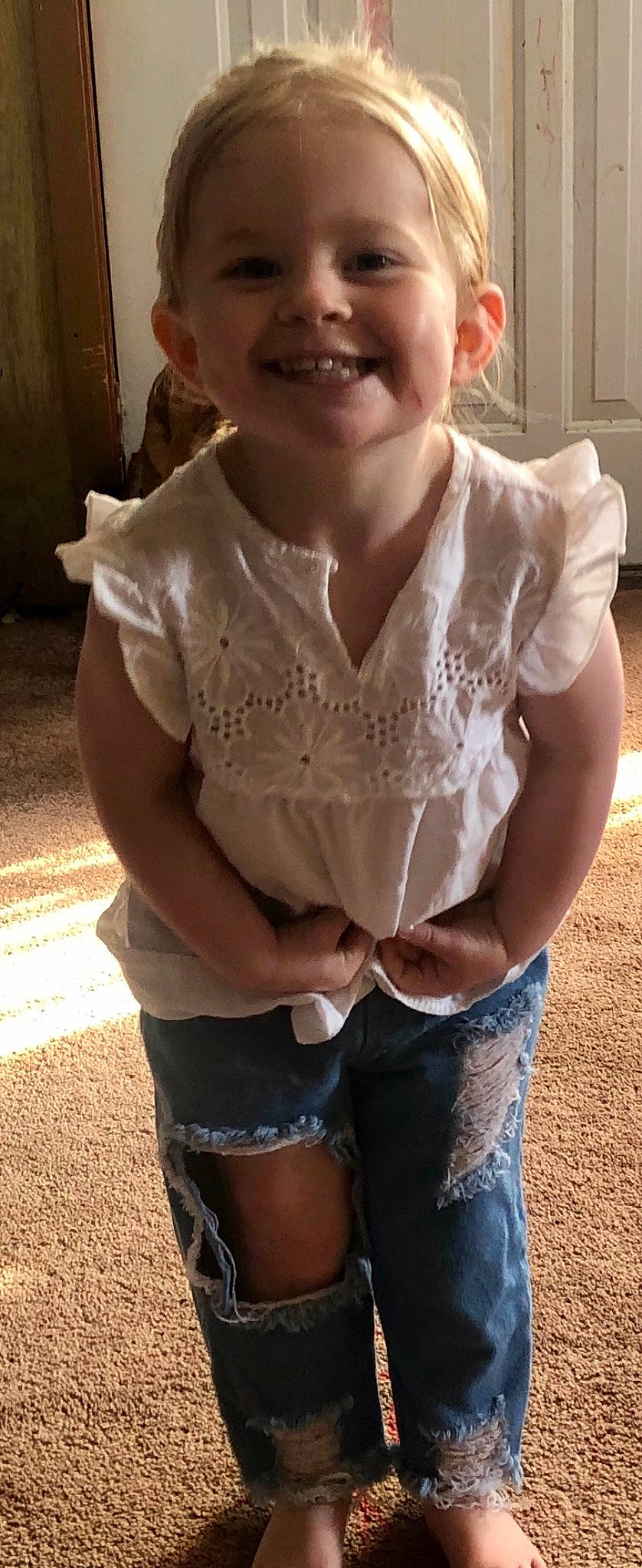 Olivia joined the competition — help win amazing prizes! abdomen, chest, clothing, elbow, eyewear, happy, jaw, jewellery, joint, joy, lip, neck, organ, person, shoulder, sleeve, smile, t_shirt, thigh, toddler