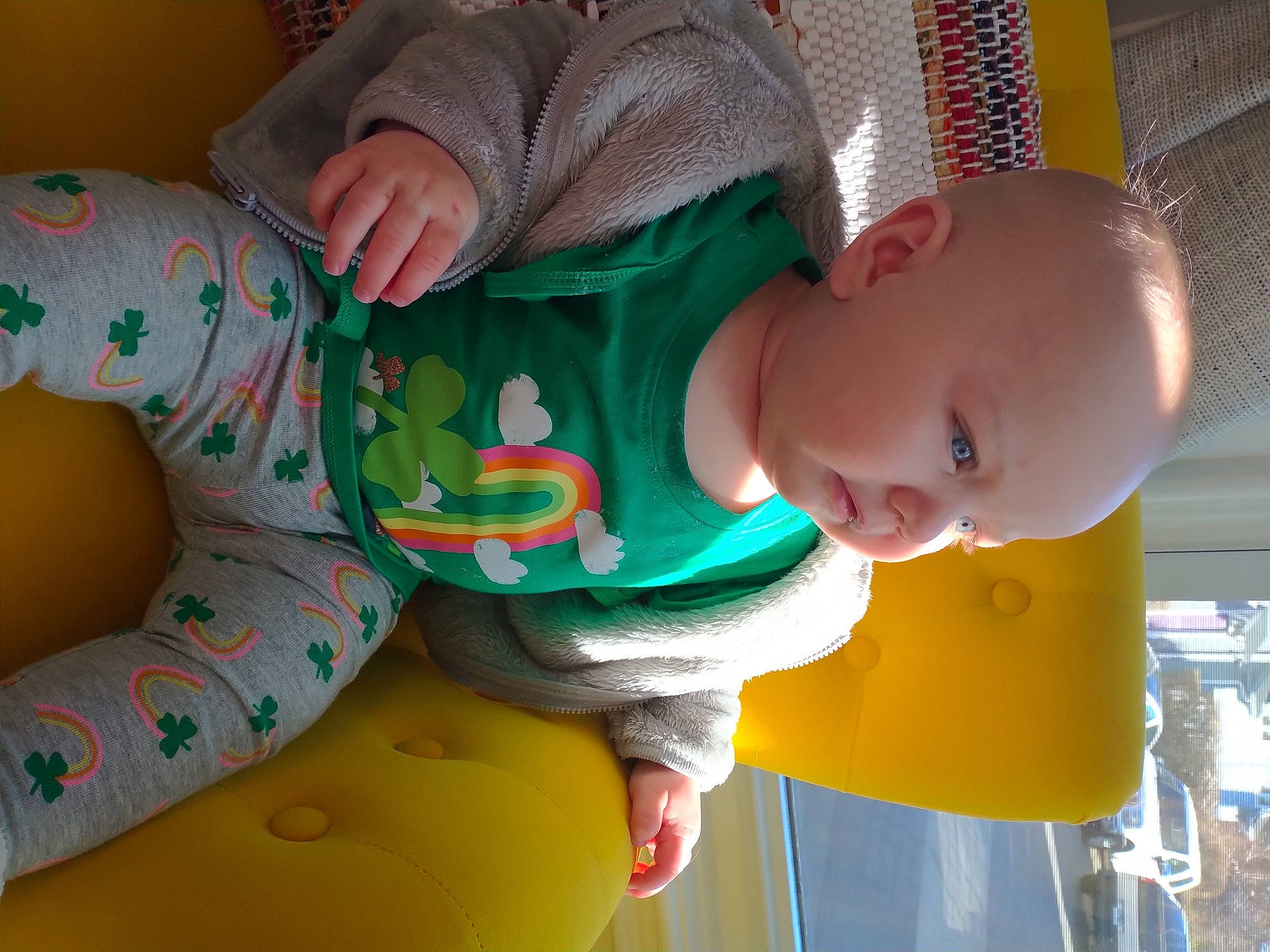 Rowynn is registered to the contest to win money with this photo: baby, baby_products, baby_safety, baby_toddler_clothing, cheek, child, clothing, eye, finger, fun, hand, human_body, mouth, nose, person, room, skin, sleeve, sock, toddler