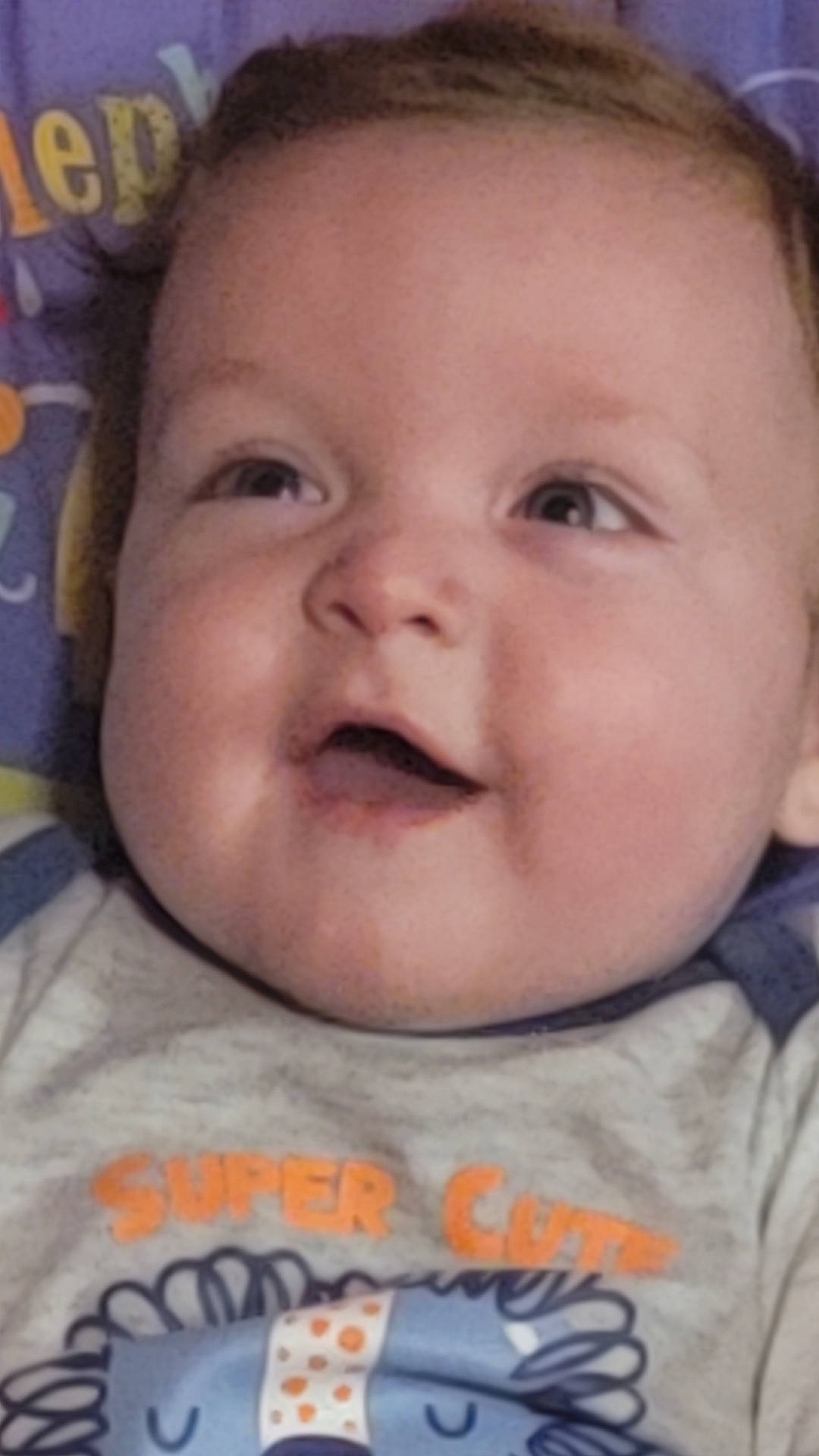 Weston is registered to the contest to win money with this photo: baby, baby_toddler_clothing, cheek, child, chin, close_up, eye, eyebrow, eyelash, facial_expression, fun, happy, iris, lip, mouth, nose, person, skin, smile, toddler