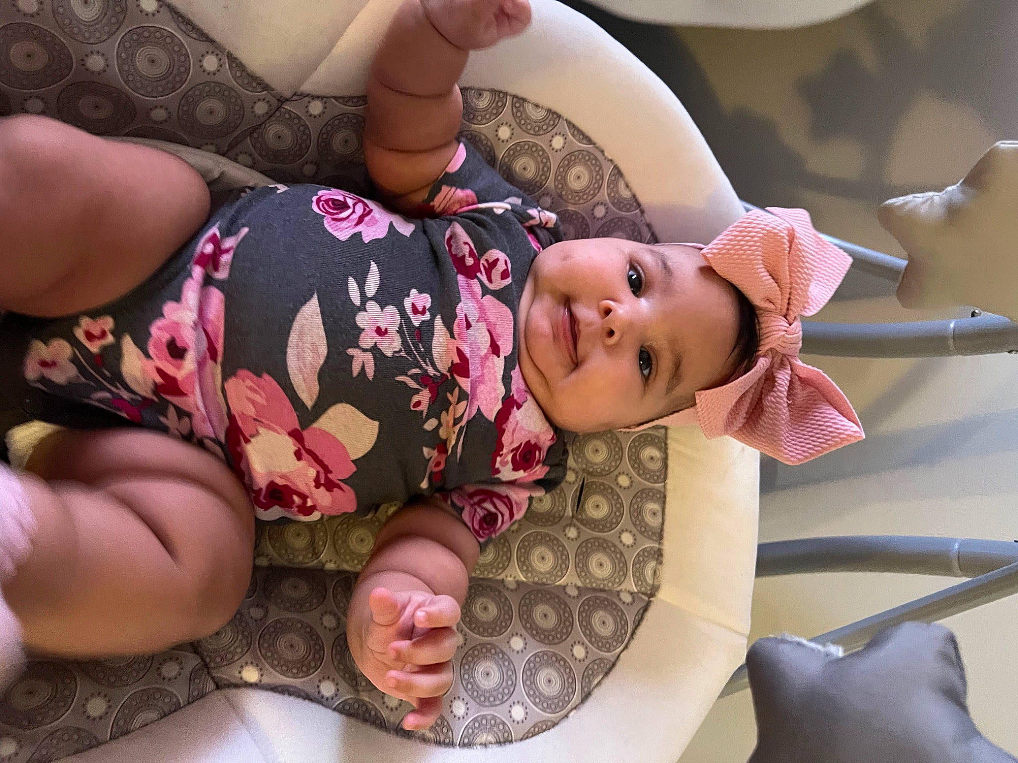 Gemma joined the competition — help win amazing prizes! baby, baby_toddler_clothing, black_hair, child, comfort, eyelash, fashion_accessory, finger, happy, headwear, human_leg, nail, neck, pattern, person, pink, sitting, skin, sleeve, textile