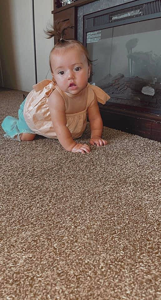 Brinleigh joined the competition — help win amazing prizes! baby, baby_toddler_clothing, carpet, cheek, child, comfort, crawling, facial_expression, finger, floor, flooring, fun, grass, hardwood, person, product, room, sitting, skin, toddler