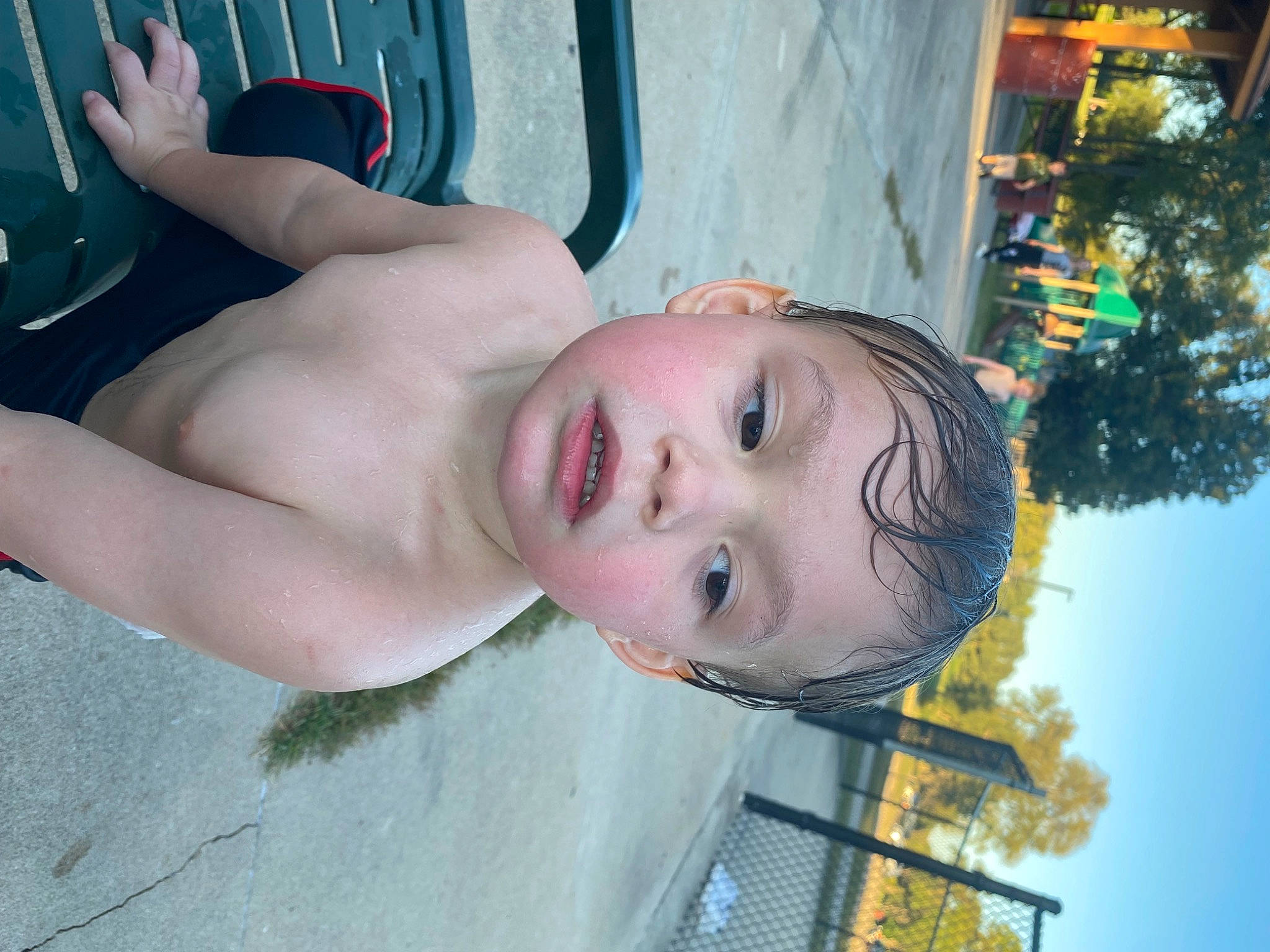 Tanner joined the competition — help win amazing prizes! abdomen, art, baby, barechested, bathing, chest, child, eyebrow, eyewear, fun, leisure, person, recreation, swimming_pool, toddler, tree, trunk, vacation, water, water_park