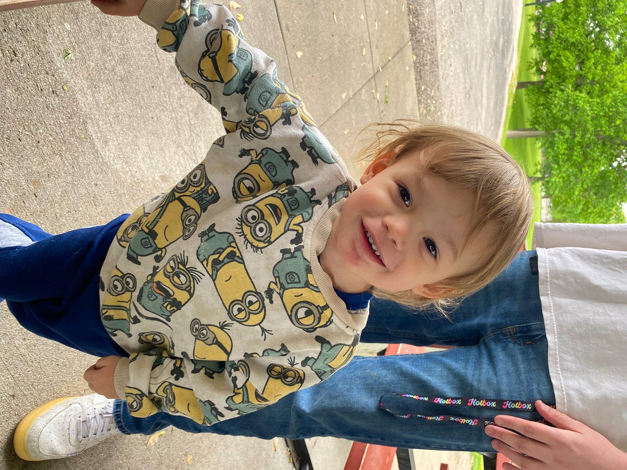 Tanner joined the competition — help win amazing prizes! baby, baby_toddler_clothing, child, denim, electric_blue, fun, grass, happy, head, human_leg, joy, leg, leisure, pattern, person, recreation, sitting, smile, toddler, travel
